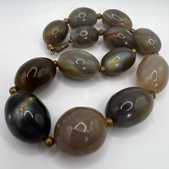 Large vintage agate stone choker with brass - Picture 3 of 9